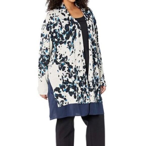 NIC+ZOE Positive Outlook Chiffon Trim Open Cardigan - Picture 1 of 10